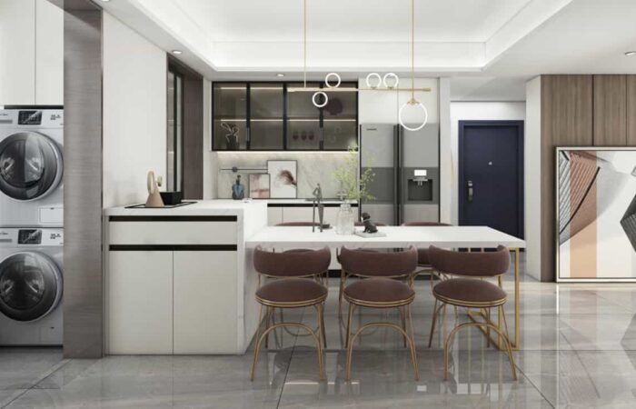 contemporary glass door white Melamine island kitchen cabinet for sale-china custom home cabinetry maker-nexthome furnishing (3)