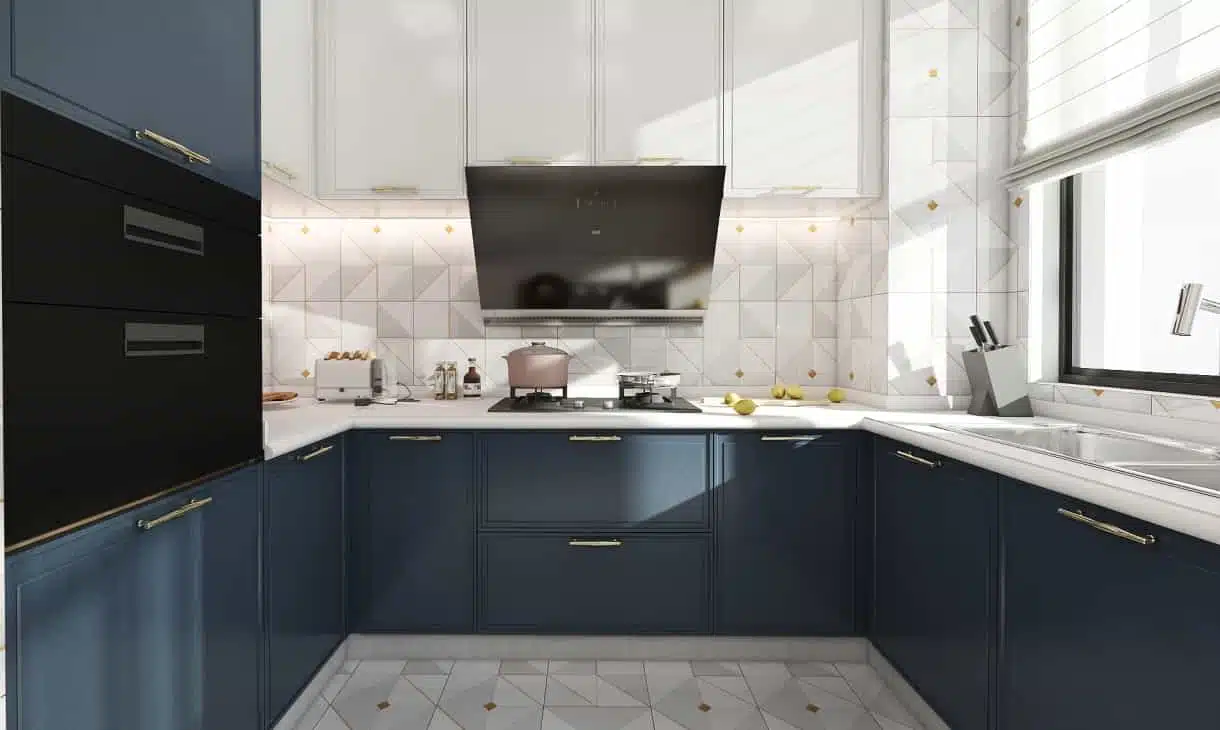 high end contemporary style design blue finish u-shape uv coating kitchen cabinet-best china custom cabinetry factory near me-nexthome