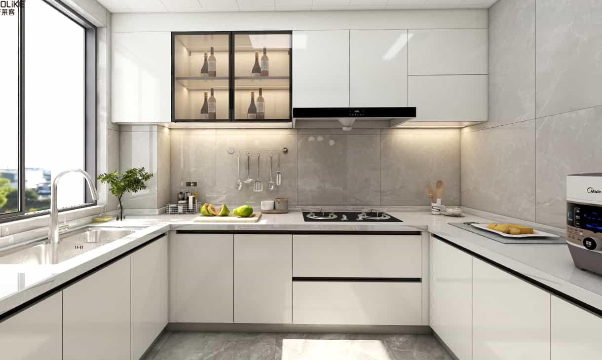 high end contemporary style design white finish lacuqer u-shape kitchen cabinet-best custom cabinetry on sale-nexthome
