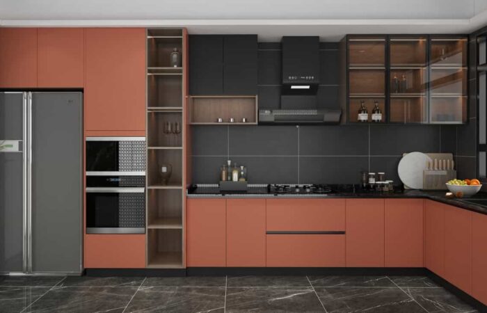 high quality contemporary style design orange color uv coating l-shape cabinet-china best custom home cabinetry maker-next (2)