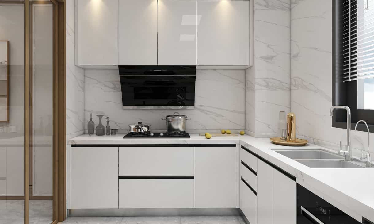 high quality contemporary style design white finish lacquer u-shape kitchen cabinet-best custom home cabientry manufacturer in china-nexthome (3)