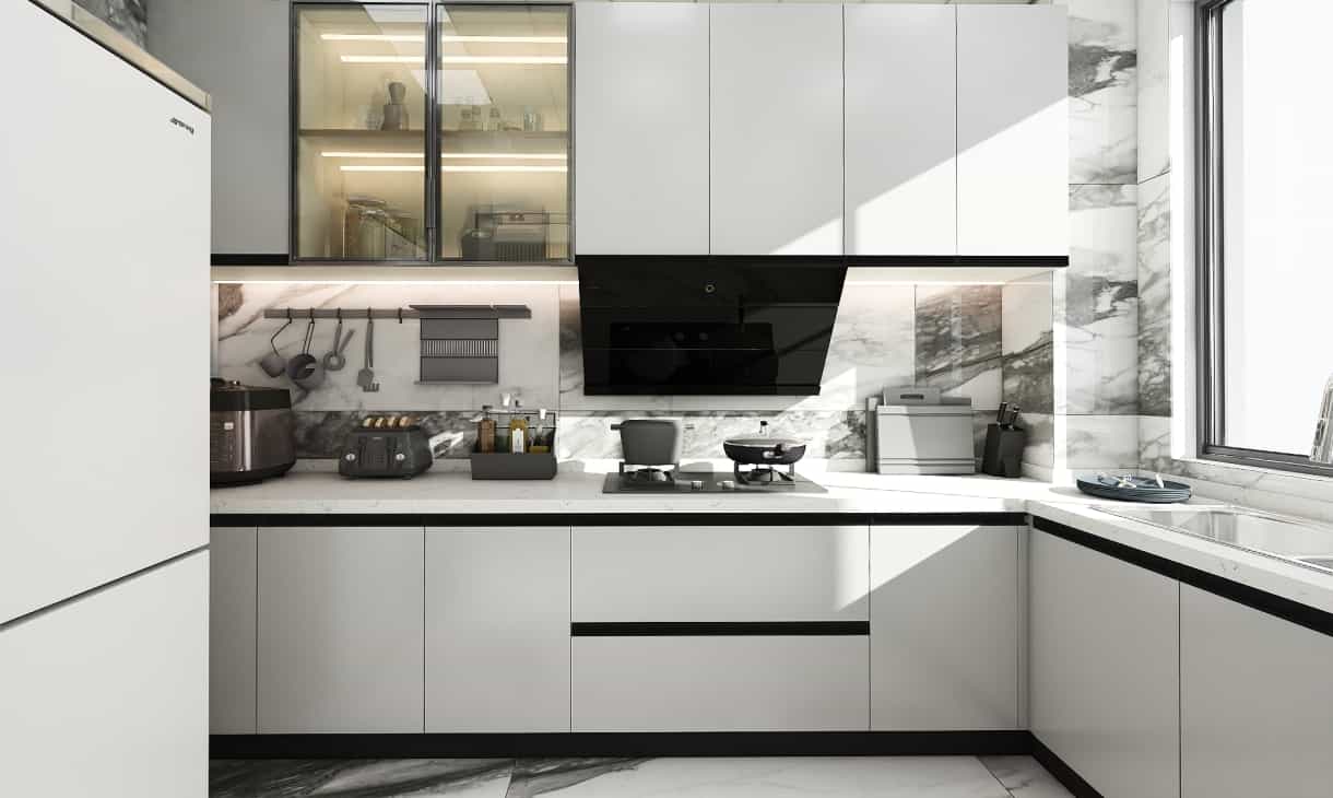 modern style design glass door white uv coating kitchen cabinet-china best custom home cabinetry maker-nexthome furnishing