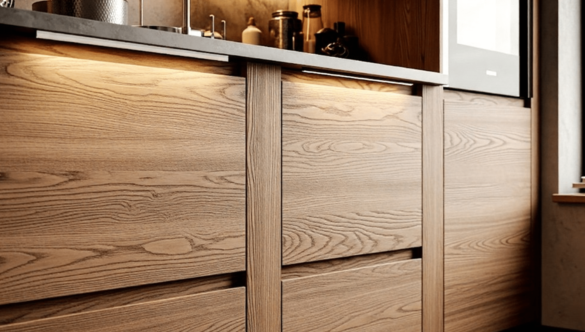 China custom kitchen cabinet of Wood Grain & Natural Finishes
