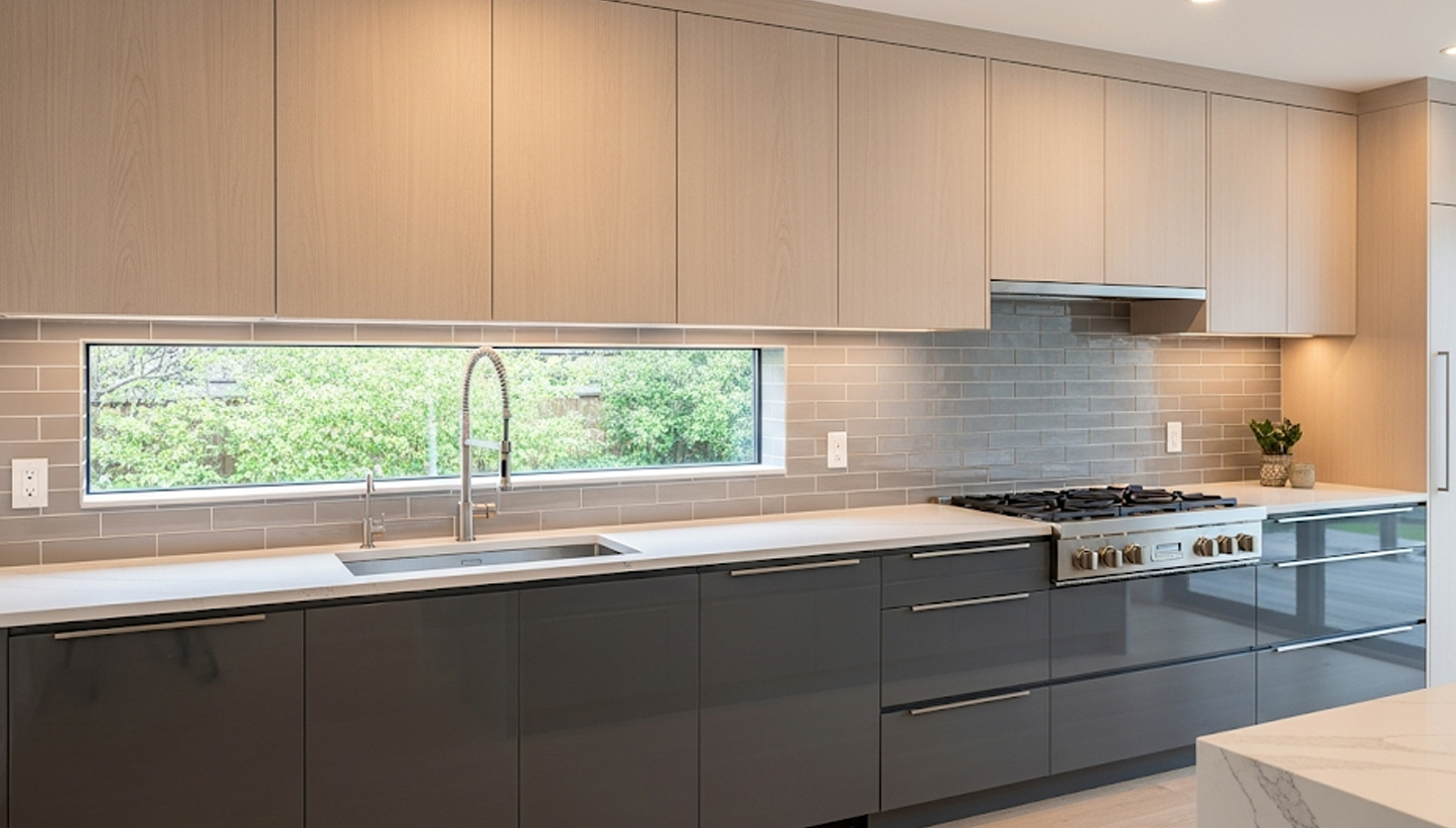 the Drama of Matte Wood Grain + High-Gloss Lacquer kitchen cabinet China