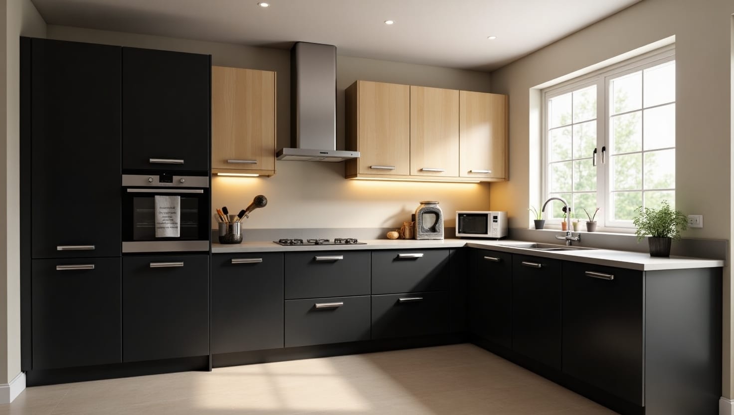 Black and light oak kitchen cabinets China